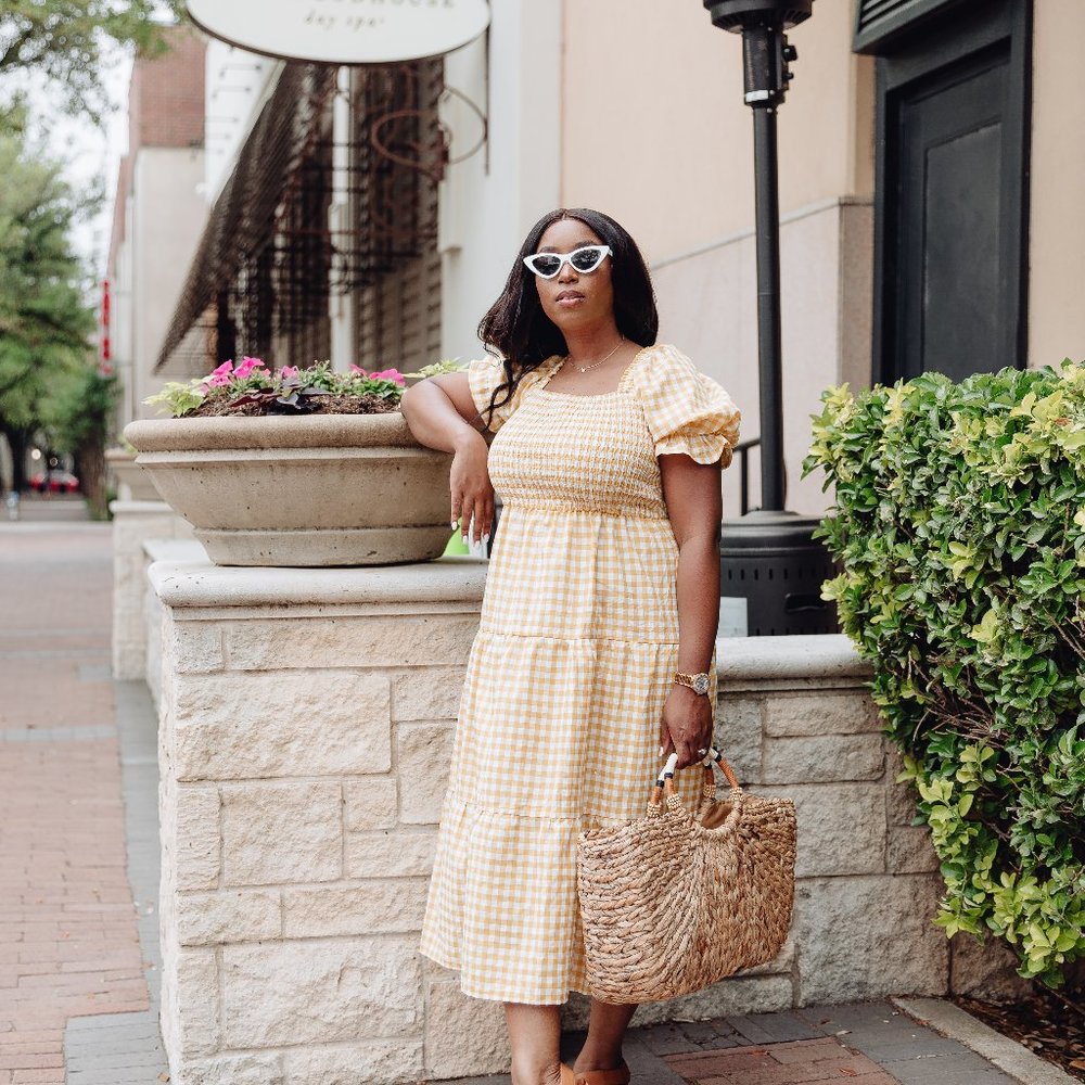 Womens Yellow Gingham Print Maxi Dress Size L